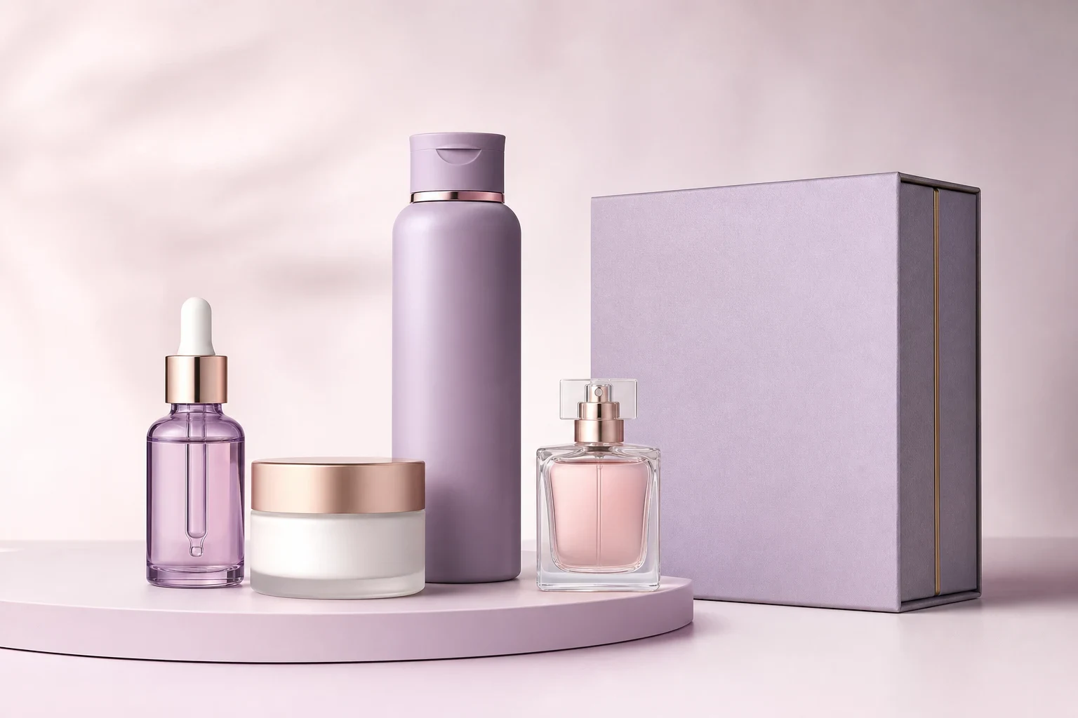 Verzorgingsset met serum, crème, parfum en een geschenkverpakking