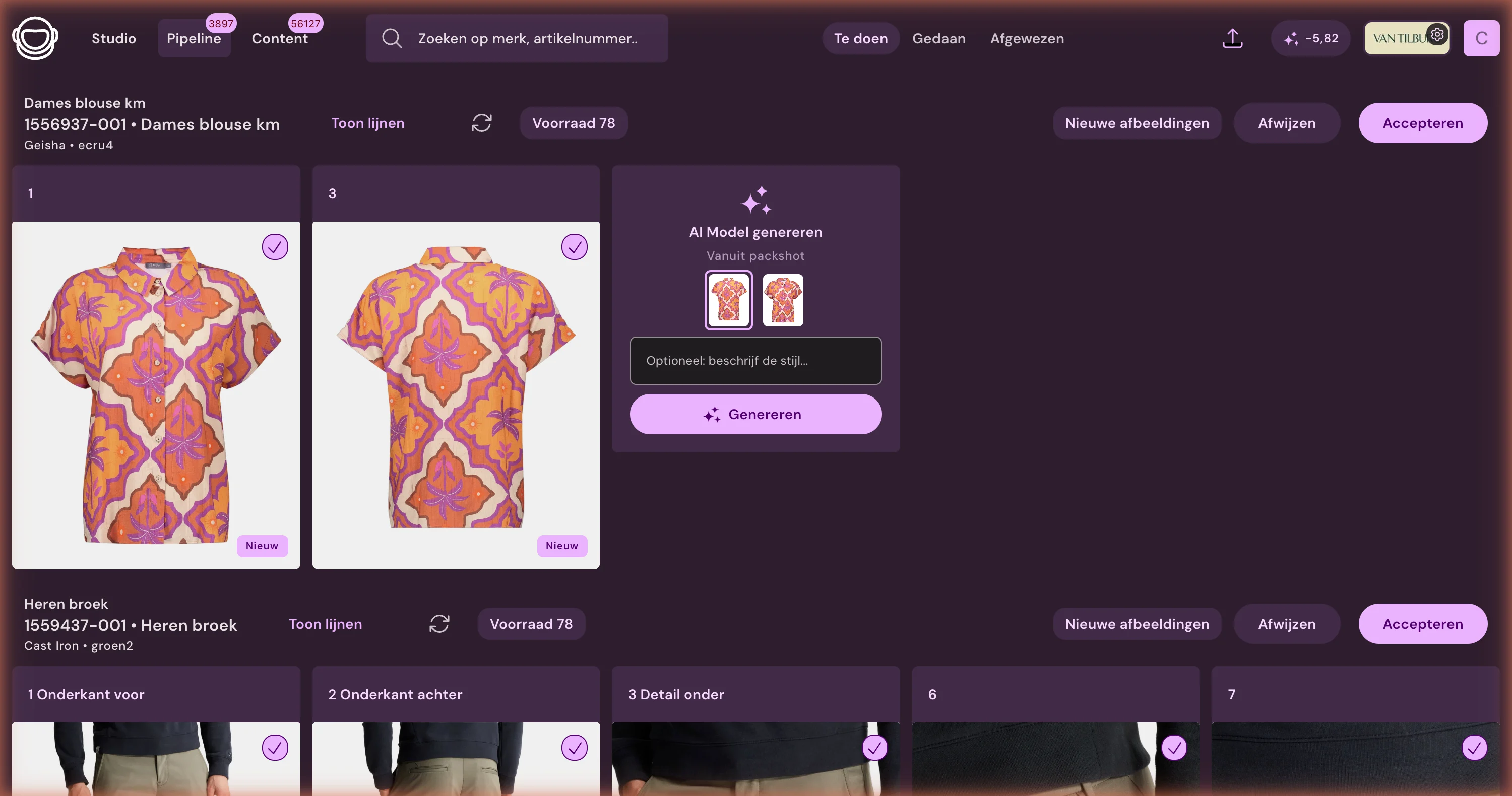 AI-modelgeneratie vanuit een packshot in Photopilot