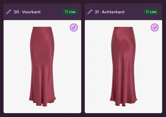 Twee beeldslots, voorkant en achterkant van een rok, allebei live