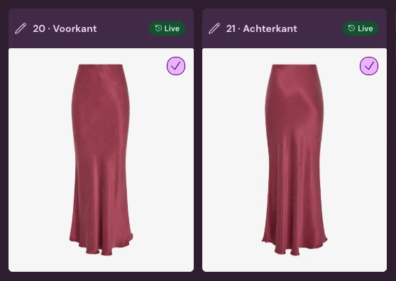 Voorkant en achterkant van één artikel, elk in een eigen beeldslot in Photopilot
