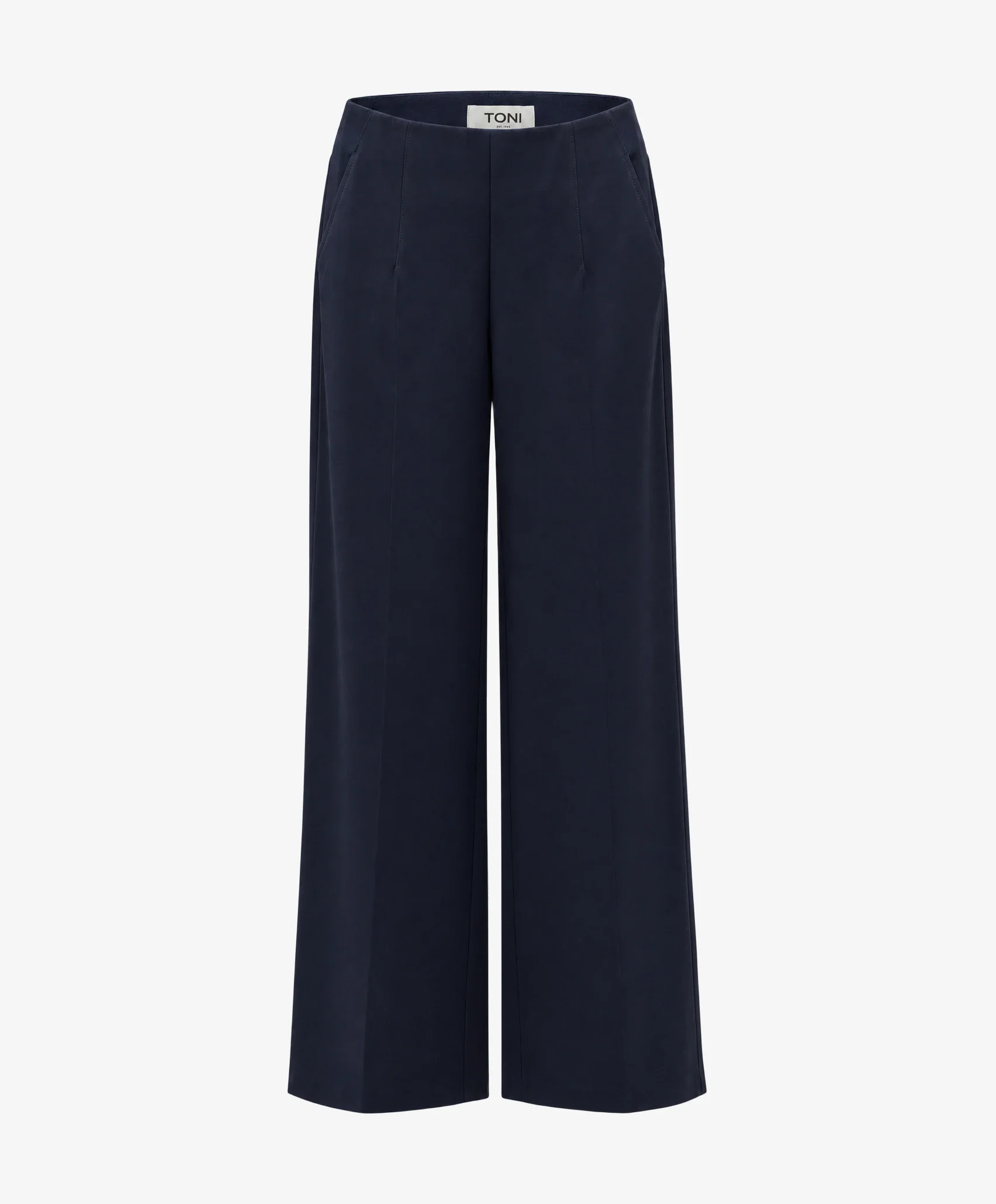 Dezelfde pantalon als strak packshot op een lichte achtergrond