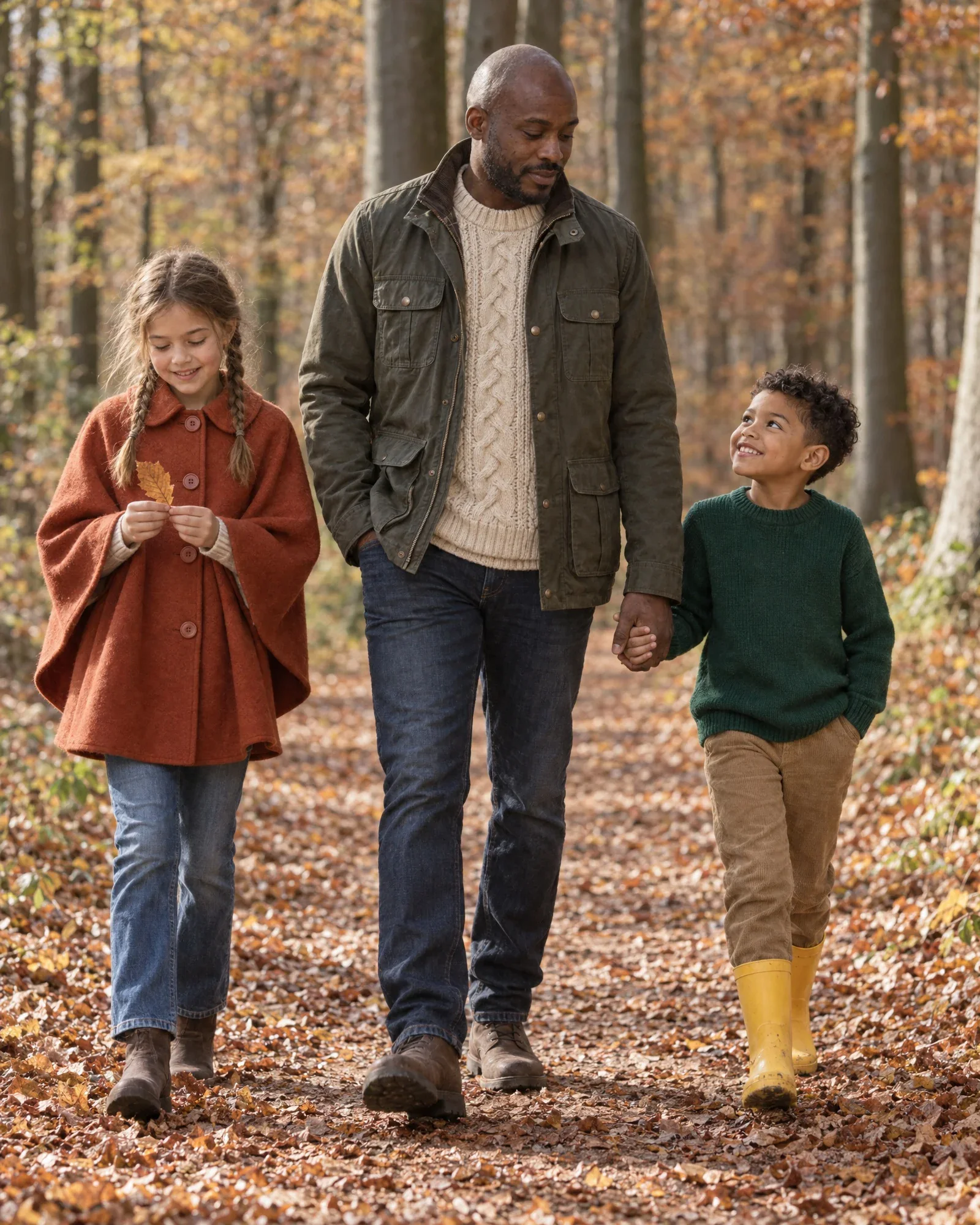 Jesse wandelt met Lieke en Sem door een herfstbos op de Veluwe