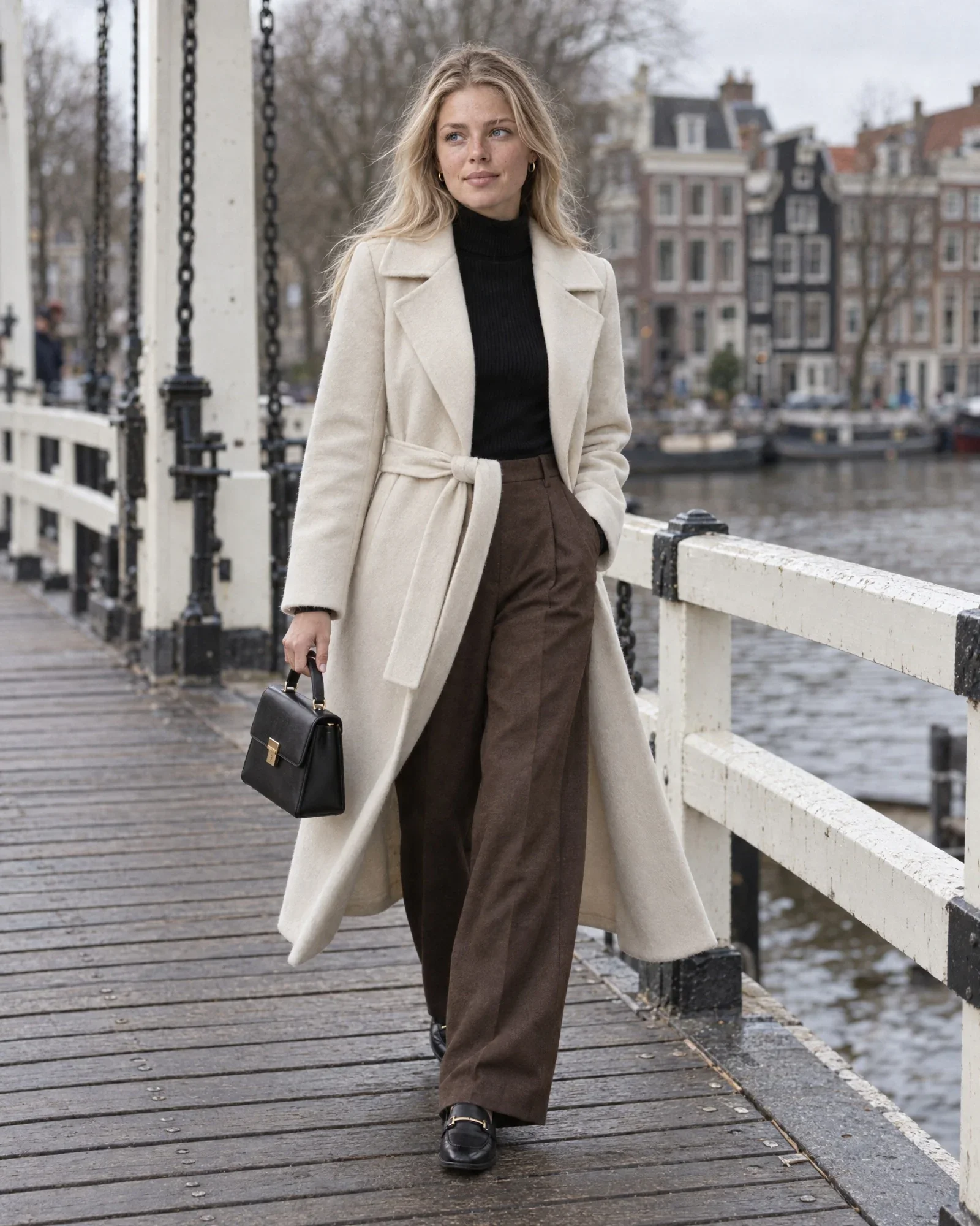 Isa op een witte ophaalbrug over de Amstel