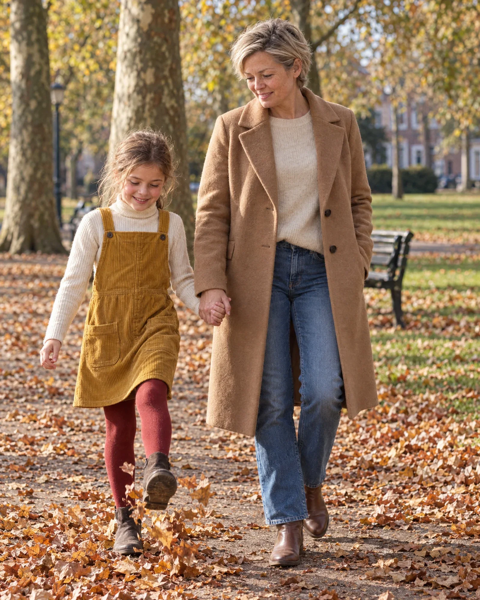 Lieke loopt hand in hand met Femke door de herfstbladeren