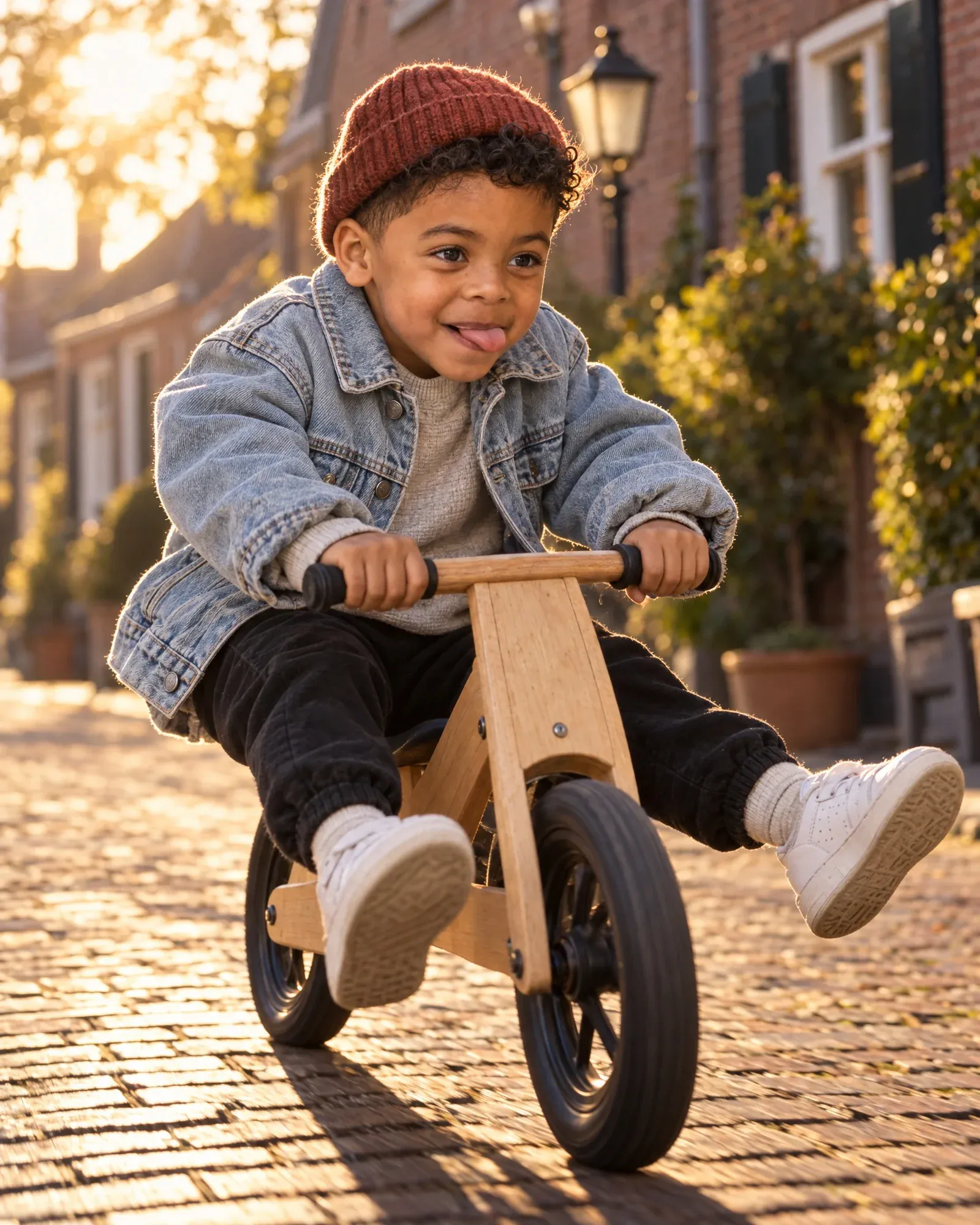 Sem racet op een loopfiets