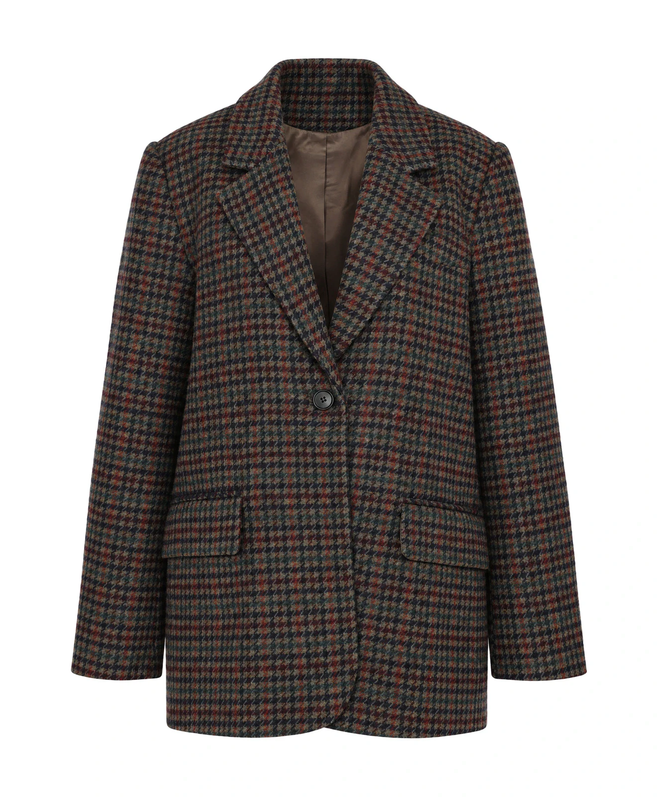 Geruite blazer als ghost-packshot met zichtbare voering, gemaakt van een mannequinfoto