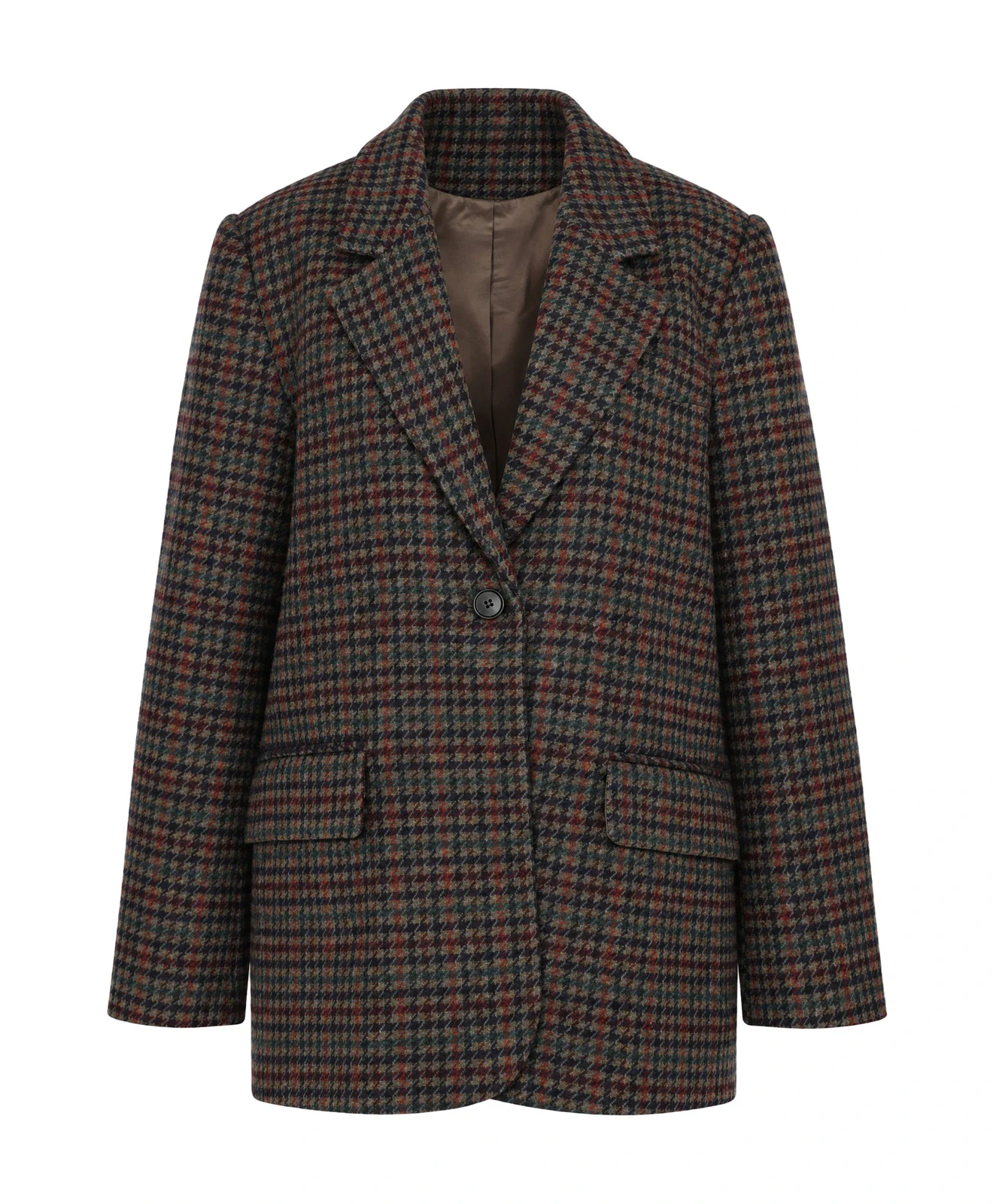 Geruite blazer als ghost-packshot met zichtbare voering, gemaakt van een mannequinfoto